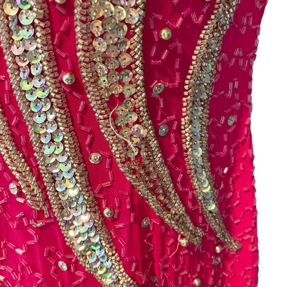 Vintage NWT Alyce Designs Fuschia Pink with Silver Sequins Full Length Dress - Picture 14 of 16